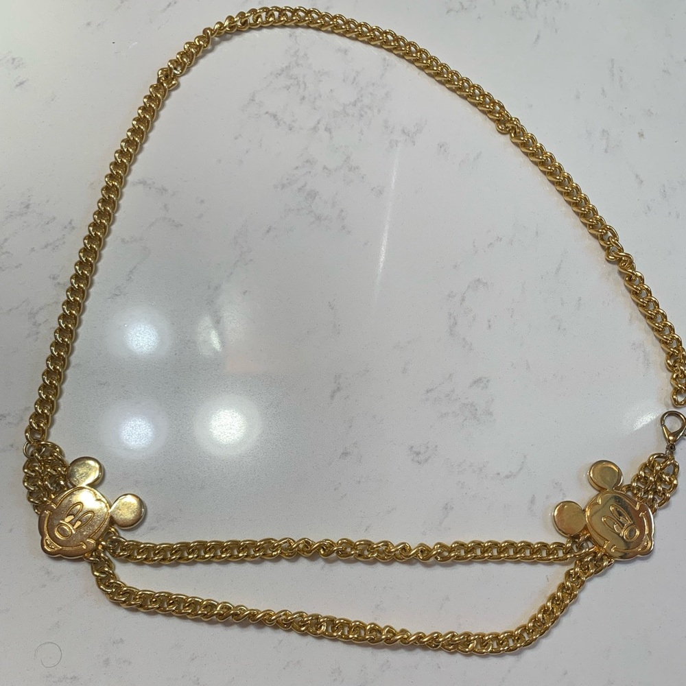 Vintage Disney Mickey Mouse Chain Belt Glentex New York Goldtone Adjustable